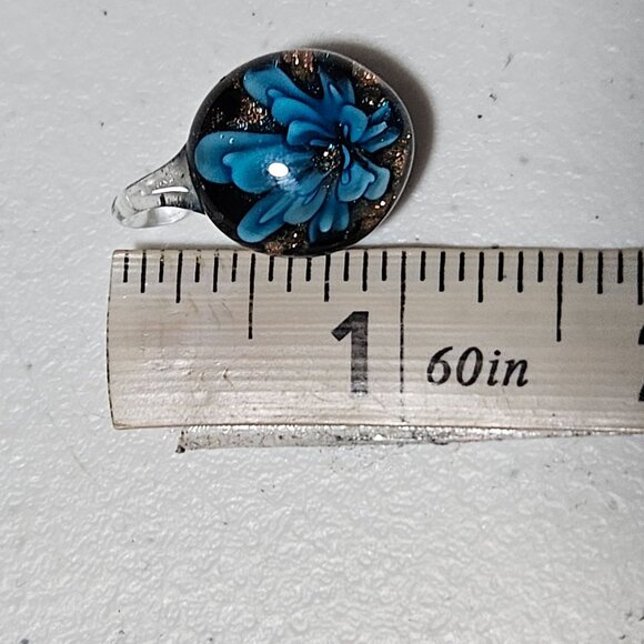 Handcrafted Elegant Glass Pendant Blue Flower Black Backdrop Jewelry Accessory - Picture 5 of 5